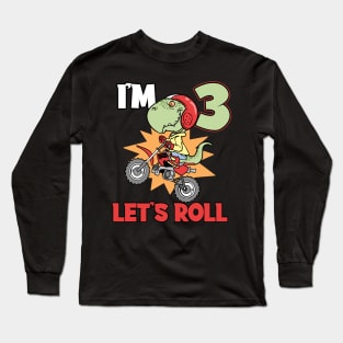 Third 3rd Birthday T-Rex Dinosaur Motocross Long Sleeve T-Shirt
